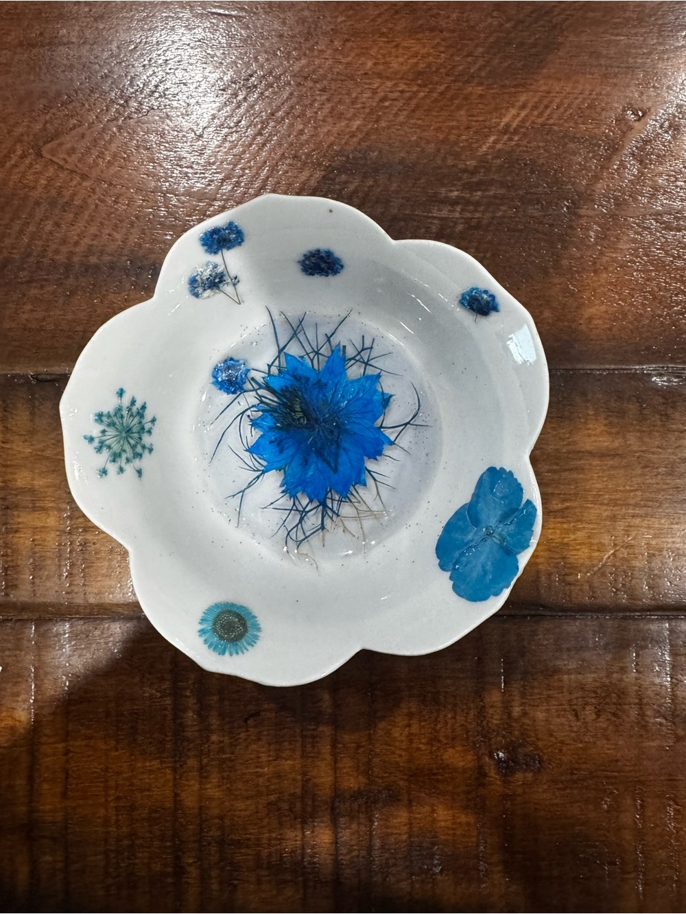 Handmade Blue Floral Resin Bowl - Home Art Accent